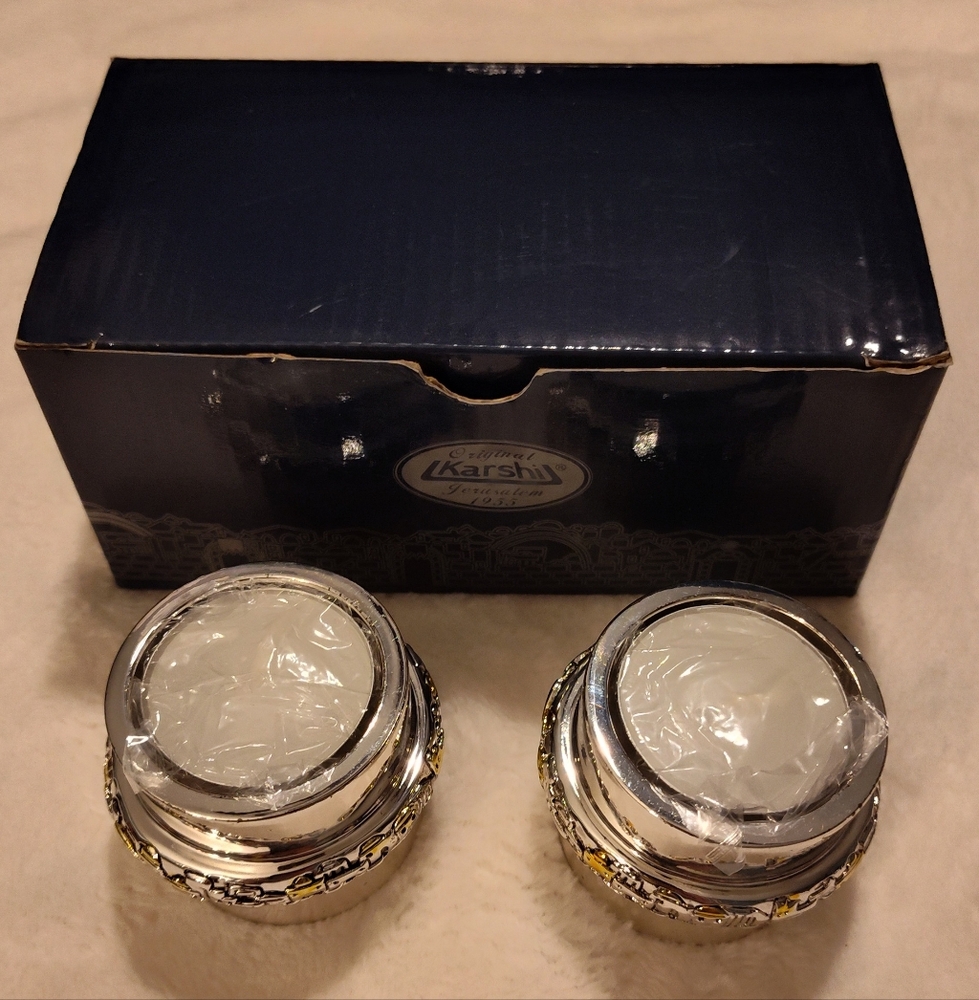 NEW! Vintage Silver Plated Kashi Jerusalem Candle Holder Set